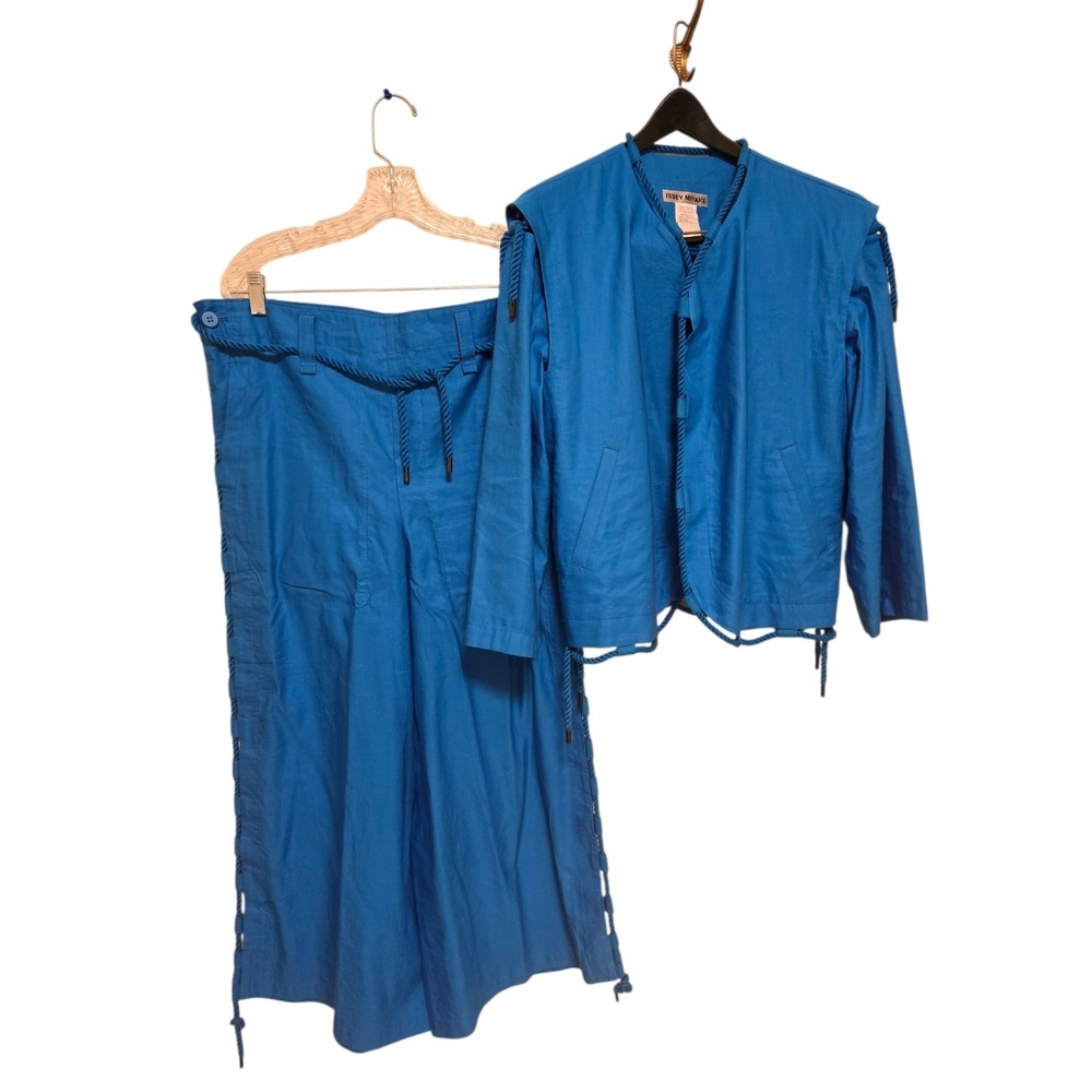 Issey Miyake Pants & Jacket Matching Set Cotton Rope‎ Design Size 2/3 Blue